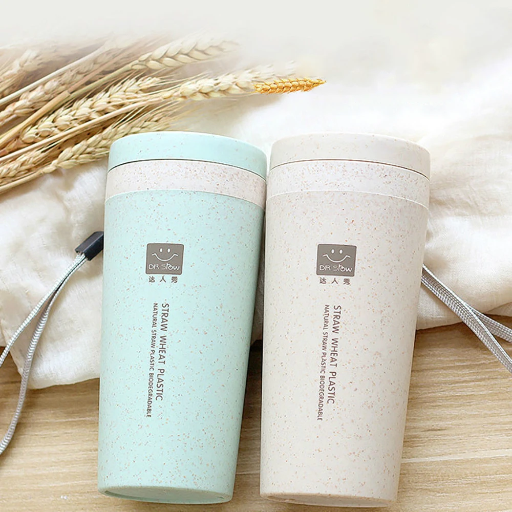 

300ML Wheat Straw Double Insulated Mug Tumbler With Lid Eco-friendly Travel Mug Coffee Winter Thermos Cup For Woman Water bottle