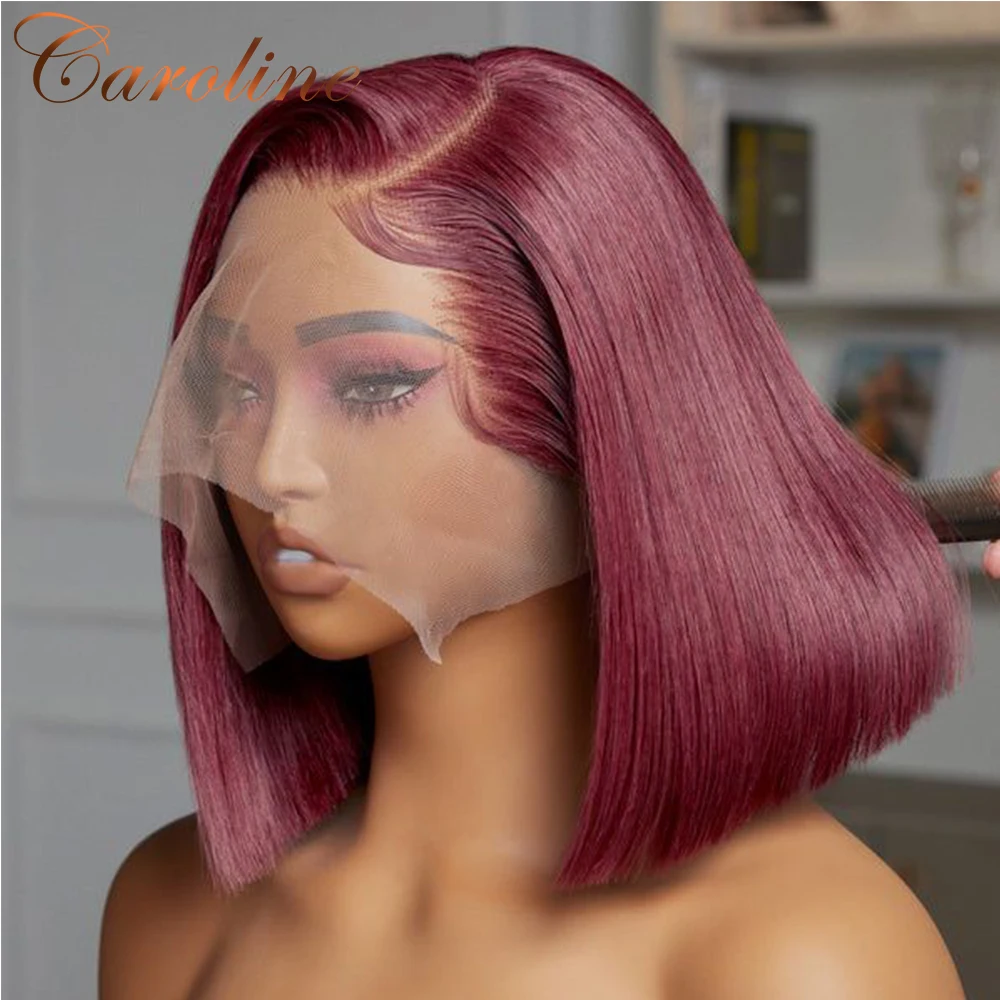 

13X4 Lace Frontal Wigs 99J Color Short Bob Wig Bone Straight Lace Front Wig Colored Lace Front Human Hair Wigs For Women