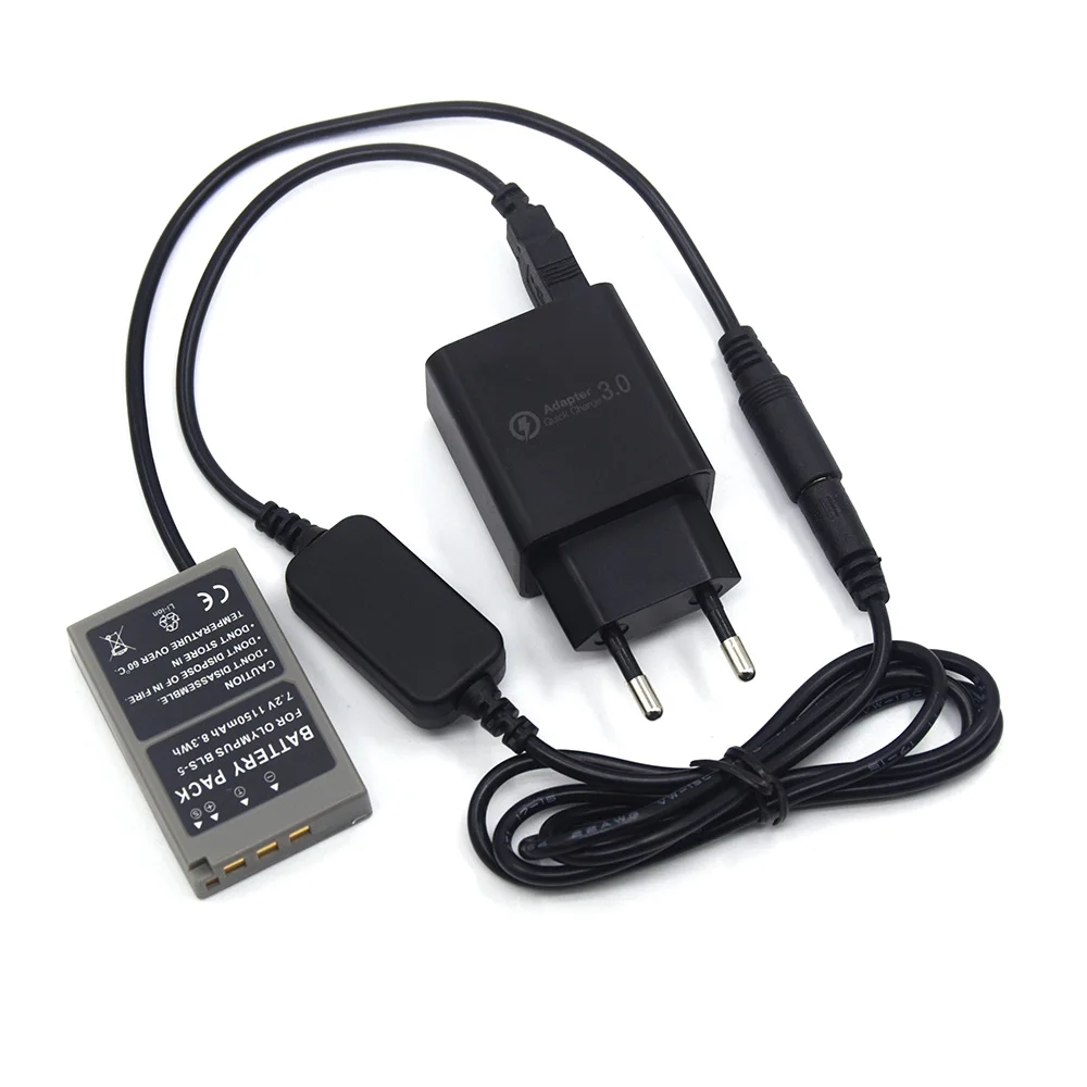 

PS-BLS5 BLS-5 Dummy Battery+QC3.0 Charger+USB Power Bank Cable For Olympus Cameras PEN E-PL2 E-PL5 E-PM2 Stylus 1 1s OM-D E-M10