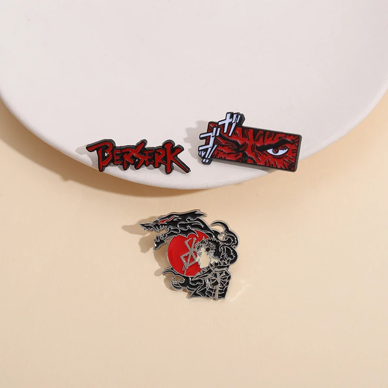 

Red Nordic Sign Enamel Pins Custom Berserk Badge Metal Decorative Brooches Shirt Collar Pins Punk Gothic Jewelry For Fan Friends