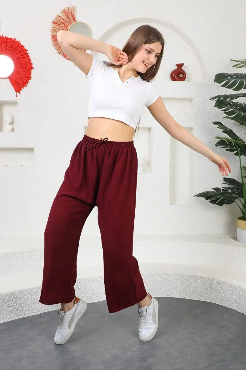 

Women's summer burgundy waist elastic trousers trousers
