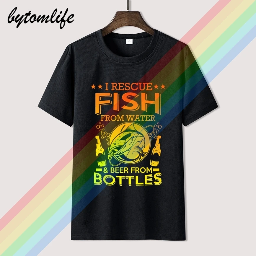 

Fish Beer Bottles Man T-shirts Summer Brand Black Men's Tops & Tees Pure Cotton Short Sleeve Sweater Camisetas Graphic T Shirt