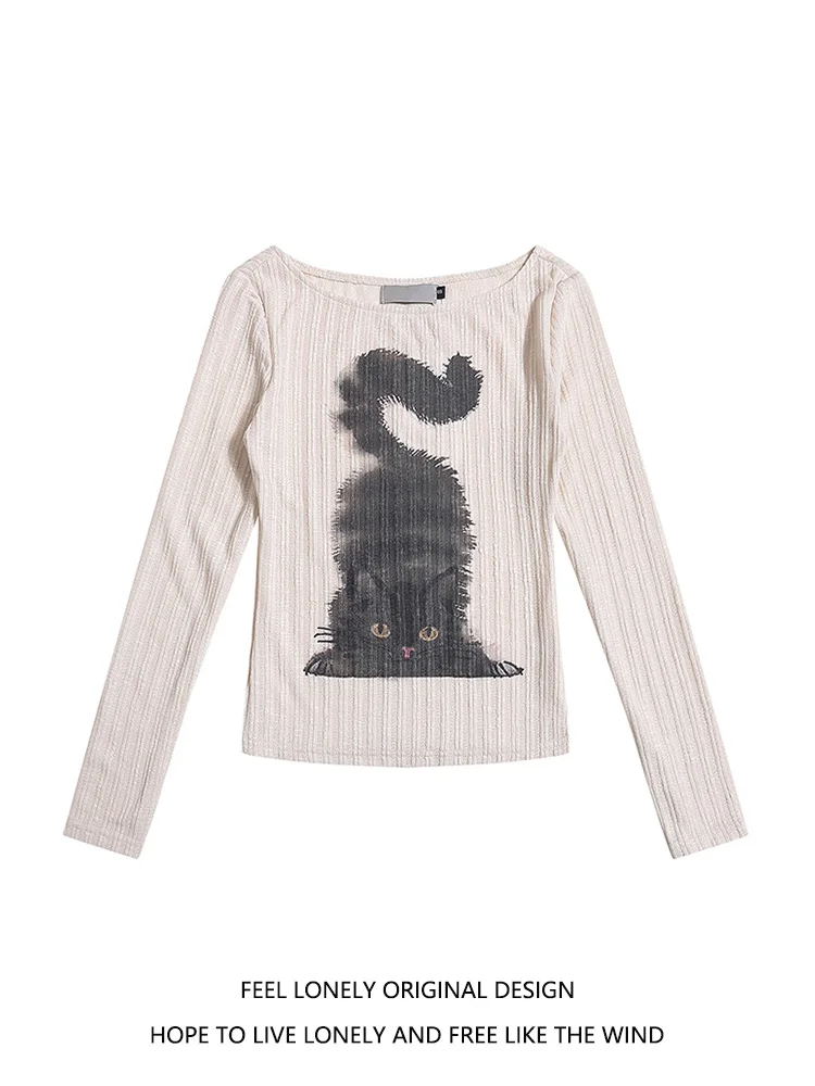 Feel Lonely оригинальный дизайн высококачественная женская футболка с котенком