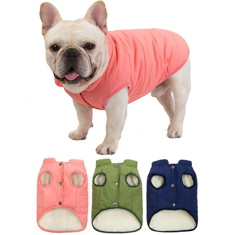 

Зимняя Теплая Одежда для собак, утепленная хлопковая куртка для маленьких и средних собак, жилет для мопса, одежда для французского бульдог...