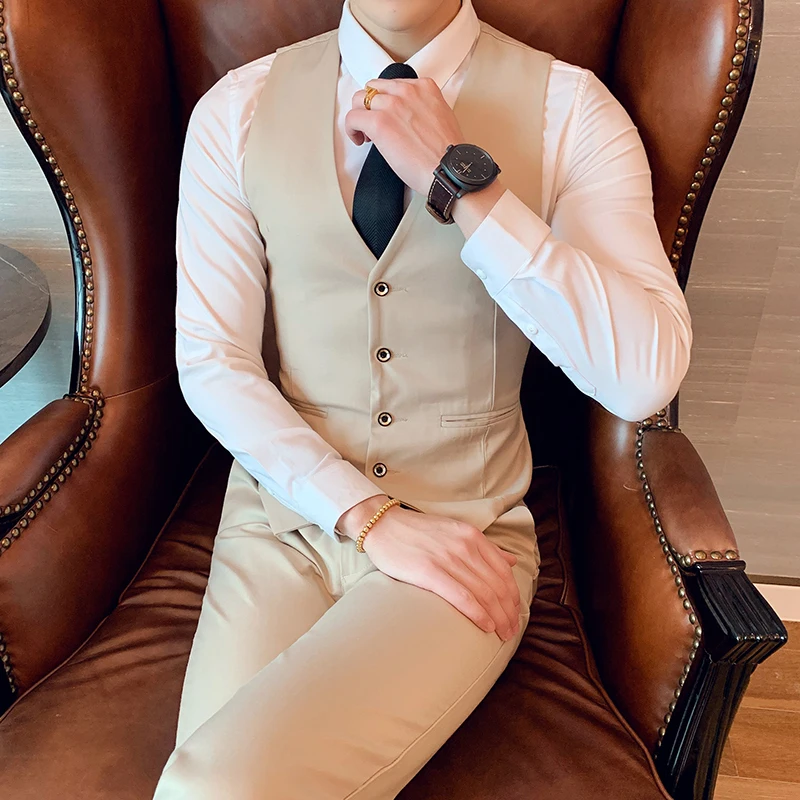 

2022 The New Dress Vests For Men Solid Color Single-breasted Slim-fit Mens Suit Vest Male Waistcoat Gilet Homme Casual Sleeveles