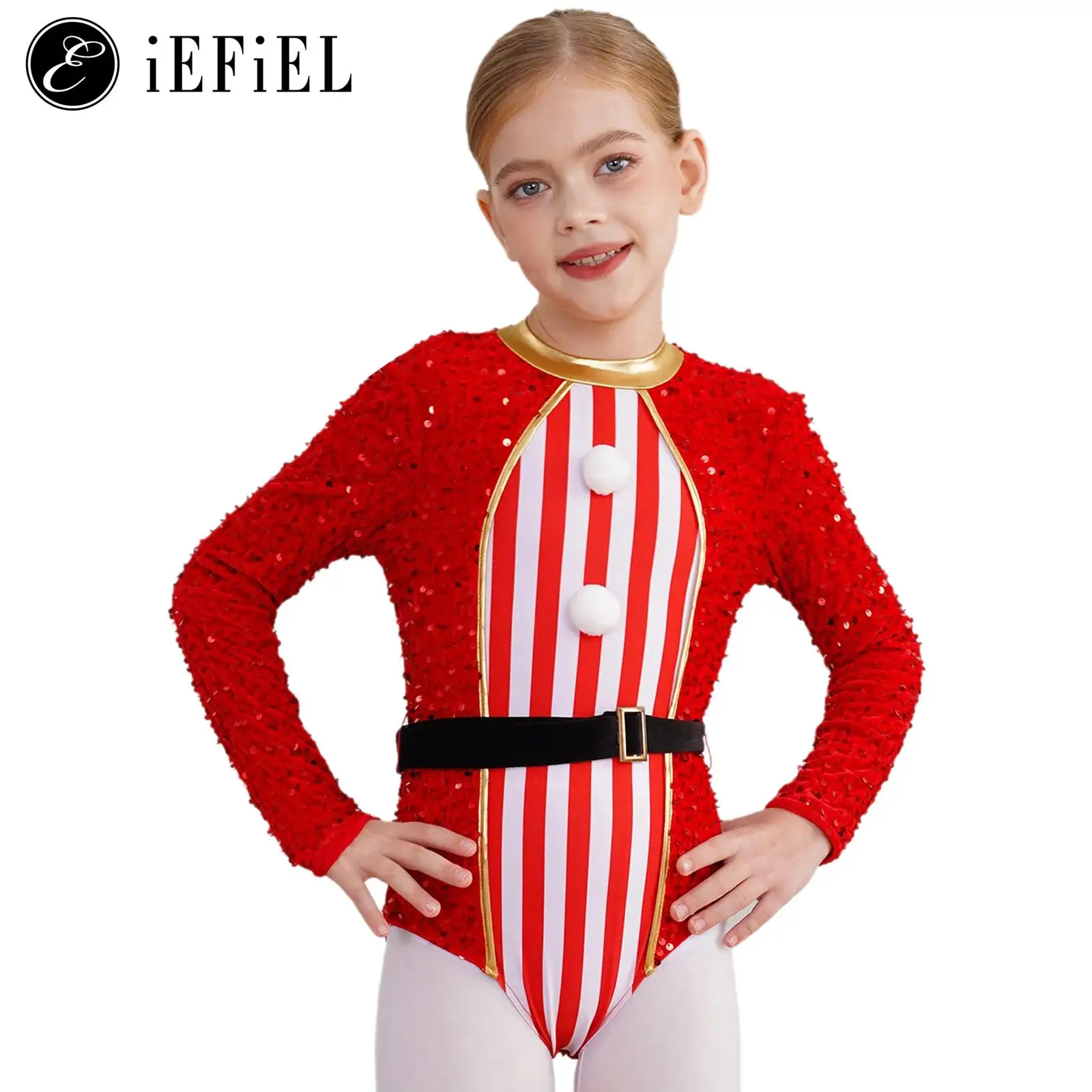 Женский Рождественский костюм для косплея с блестками и длинным рукавом