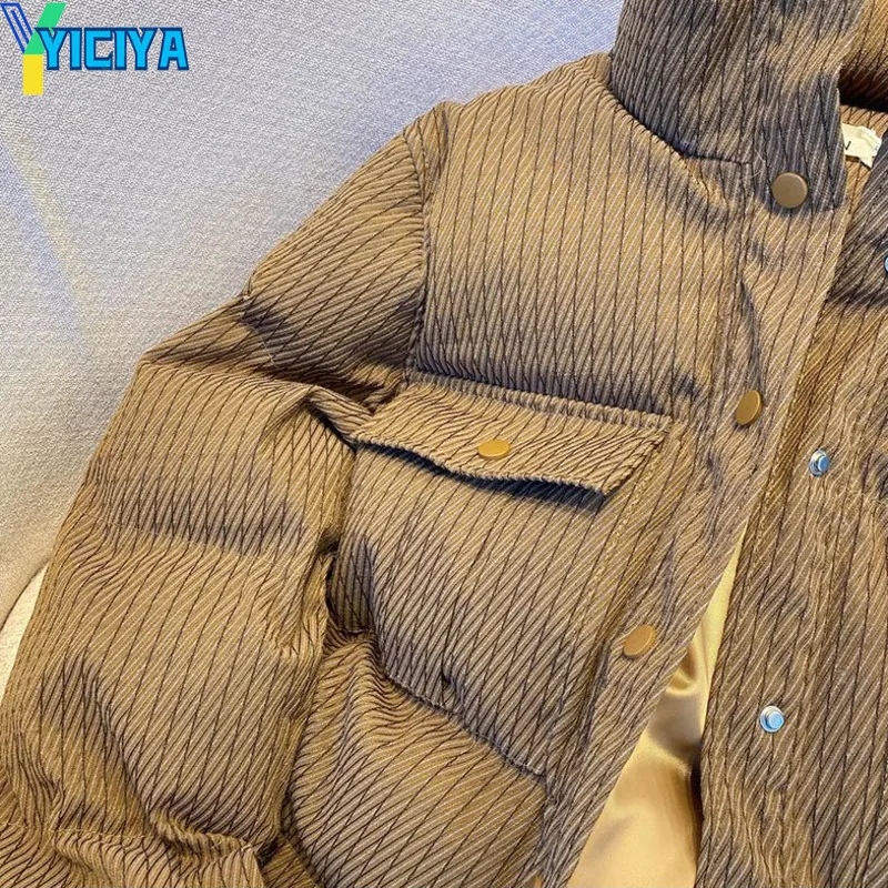 YICIYA Winter Jacket Women 2023 Fashion Parkas Thick Warm Streetwear Cotton Coat Stand Collar Casual Pockets Zipper Coat Outwear