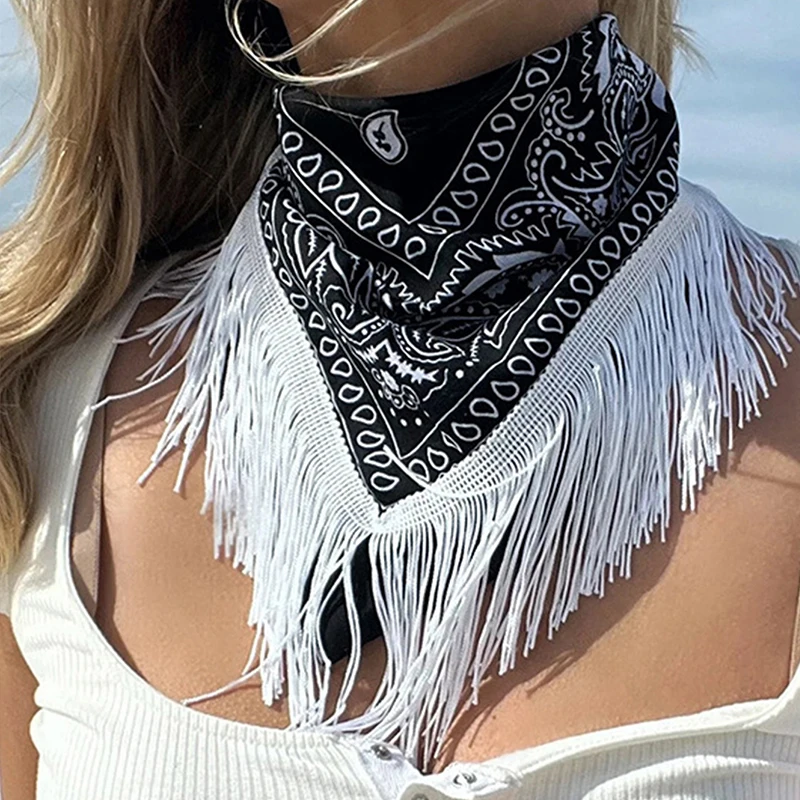 

Женский шейный платок с бахромой Cowgirl с рисунком Пейсли, женский шарф с бахромой, бандана, девичник, аксессуары для девичника, счастливый пла...