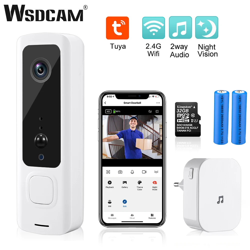 WSDCAM WIFI дверной звонок Камера PIR Сигнализация Дверной ИК Ночное Видение умный дом