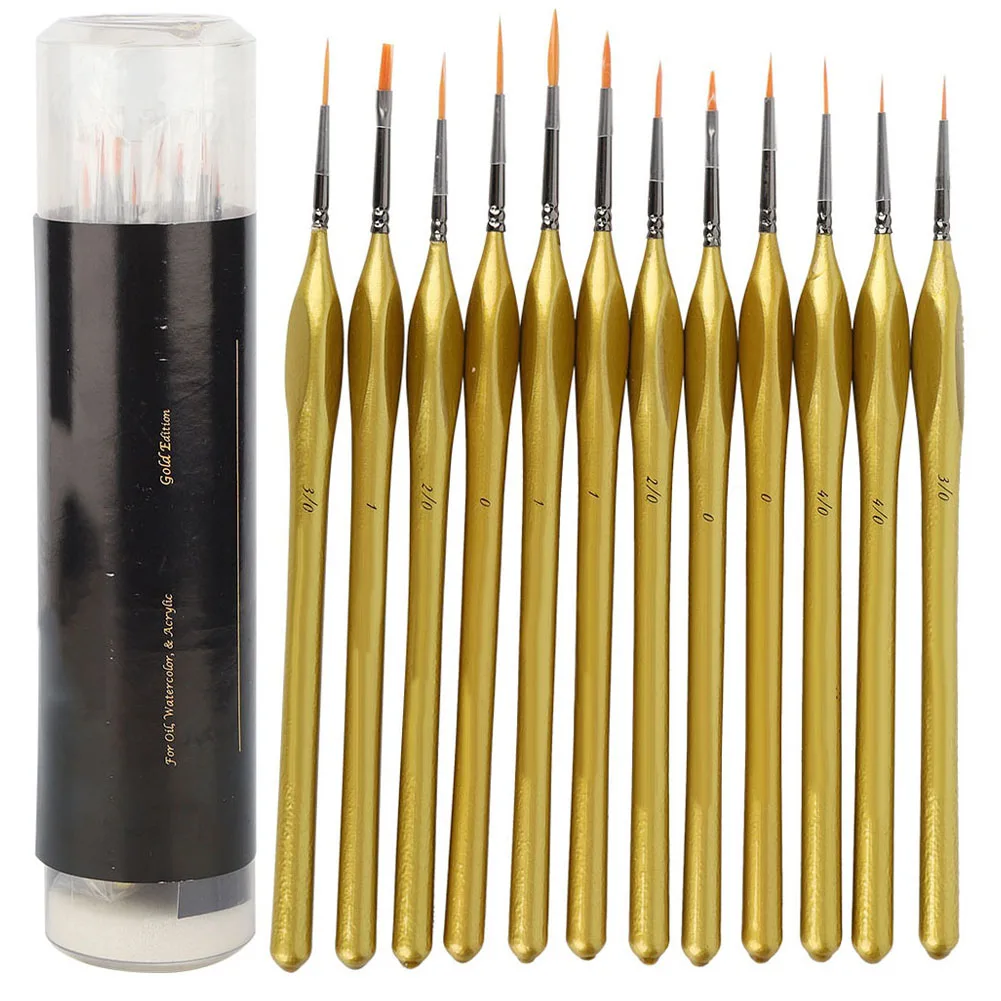 

12Pcs Triangular Rod Wood Handle Golden Nylon Hair Painting Brushes Art Drawing Supplies triangular