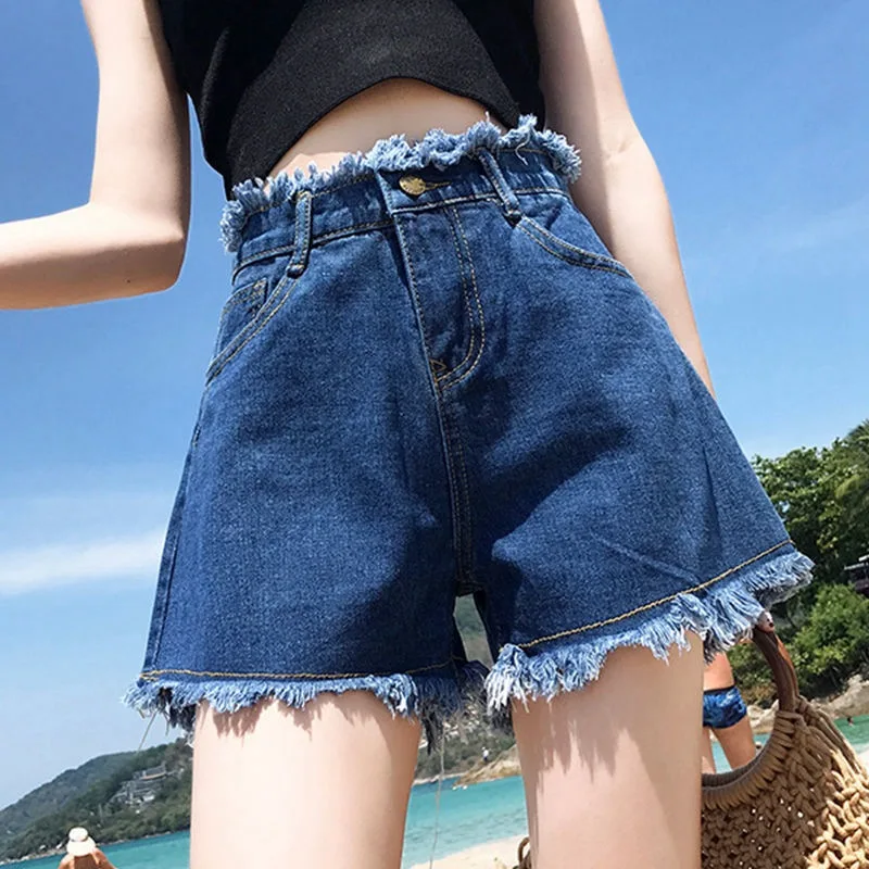 Denim Shorts Female 23 Summer Show Thin Everything with High Waist A Word Wide Leg Loose Net Red Casual Pants Biker Shorts Women