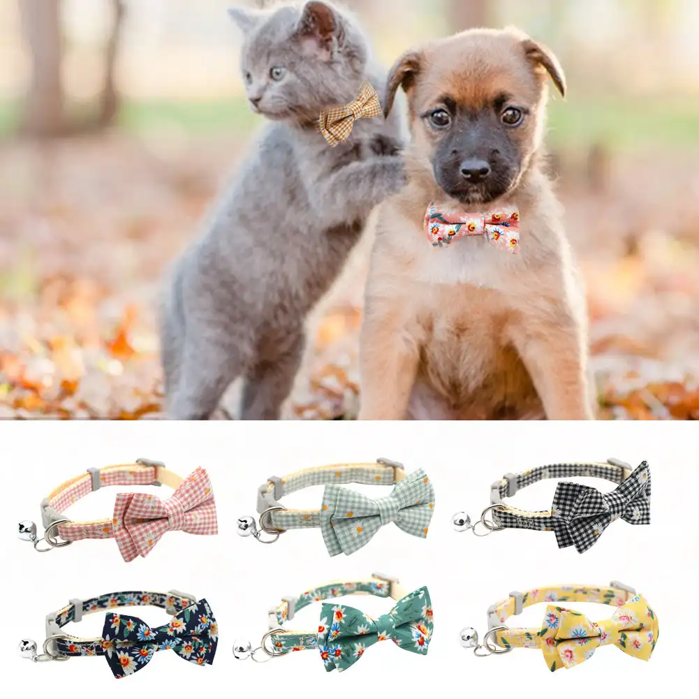 

Женский тканевый хлопковый ошейник для собак, галстук-бабочка для кота, милый голубой розовый бант для маленьких средних собак