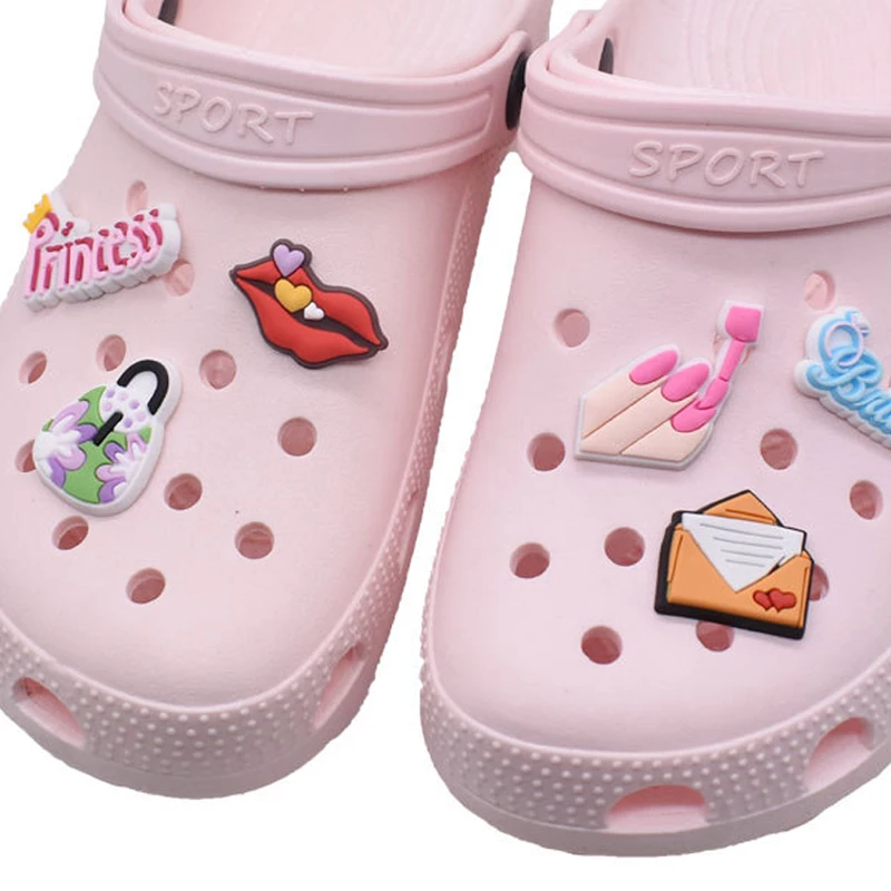 

Wholesale 1pcs PVC Shoe Accessories for Crocs Charms Pinsk Wedding Badge Women Clogs Buckle Kids Pins Decoration Jeans Wristband