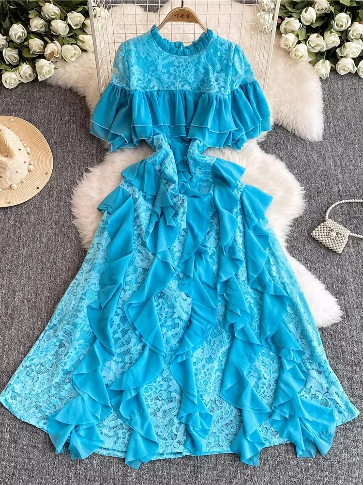 Женское длинное кружевное платье в стиле пэчворк элегантное платье-трапеция с