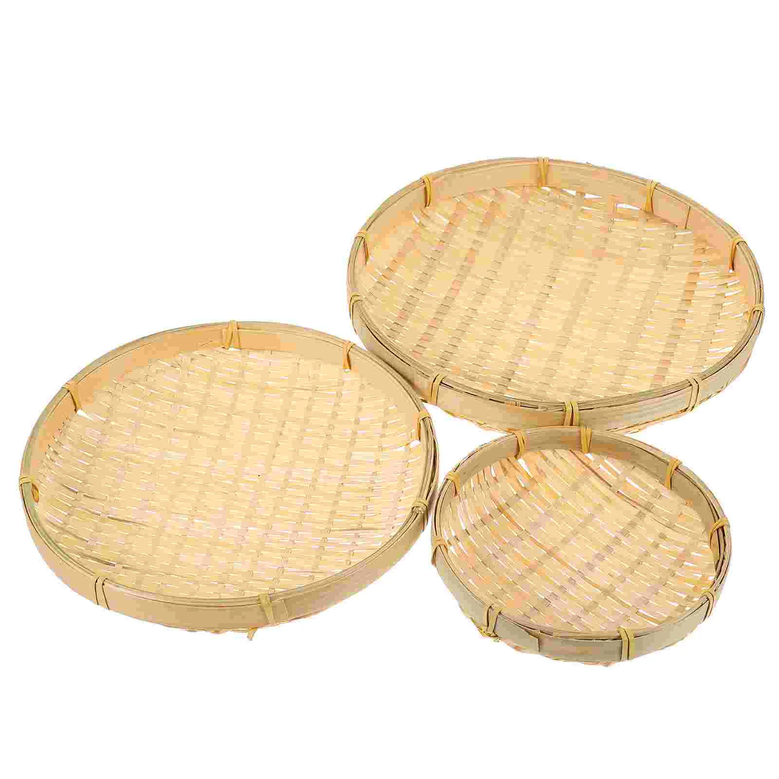 

3 Pcs Vegetable Basket Dustpan Rattan Baskets Storage Wall Hanging Decor Bamboo Weaving Sieve