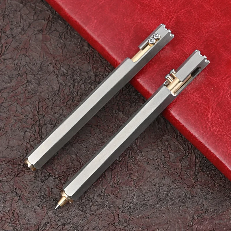 1PC Stainless Steel Hexagonal Bolt Tactical Pen Brass Business Signature Pen Ballpoint Pen Defensive Pen Window Breaking Tool