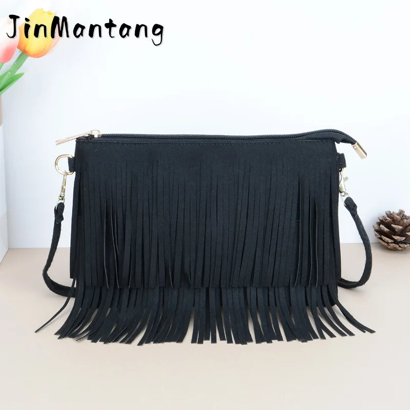 

2023 винтажные сумки через плечо с кисточками для женщин, повседневные сумки и ручки, модная дизайнерская однотонная женская сумка через плечо черного цвета