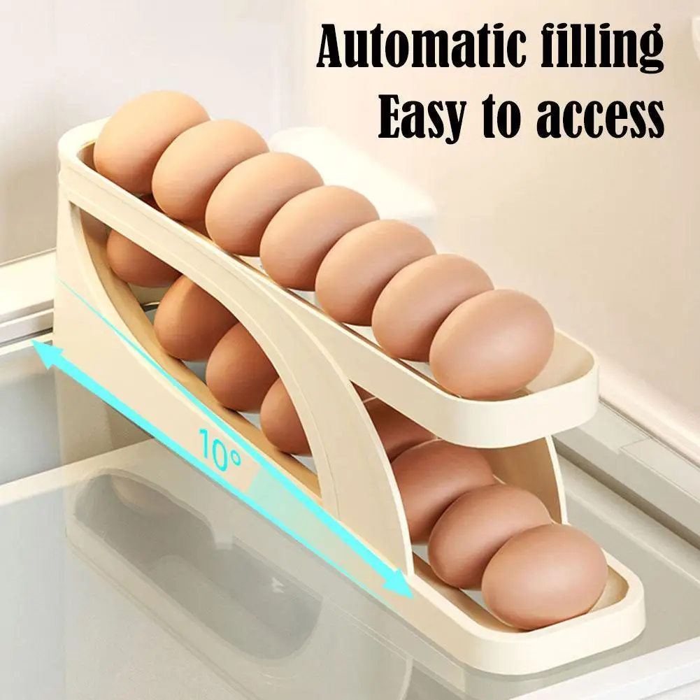 

Автоматическая прокручивающаяся полка для яиц, держатель, коробка для хранения, корзина для яиц, контейнер, органайзер для холодильника, товар для Kitc N0Z6