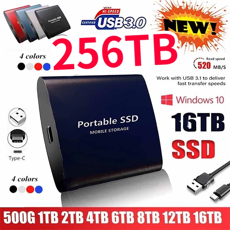 

New SSD 500GB 1TB Flash Hard Drive External Type-C High Speed USB3.1 2TB 4TB 8TB SSD Storage Portable HD Hard Disk For Laptop