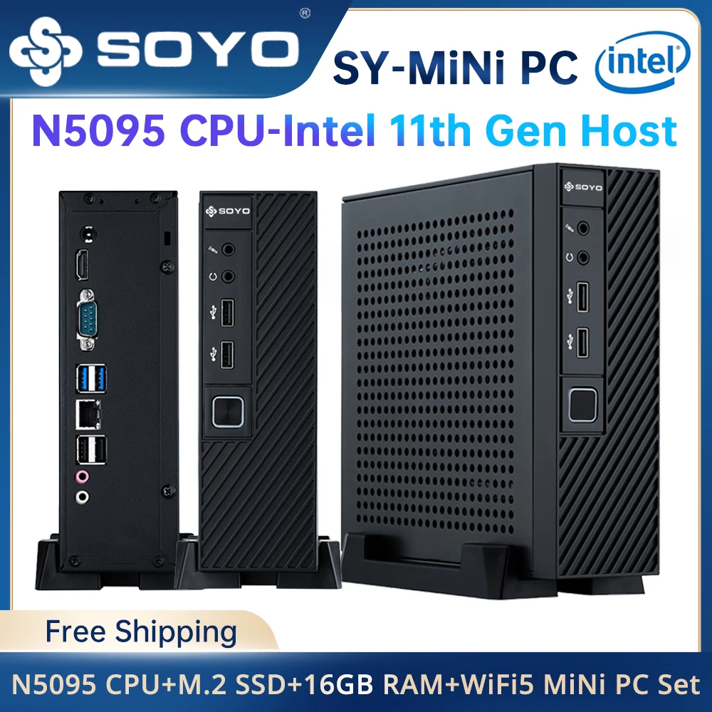 SOYO New Mini PC N5095 Intel 11th 8GB 16GB DDR4 M.2 256GB 512GB 1TB SSD Windows 10 4K 60Hz HDMI VGA Office Gaming Computer