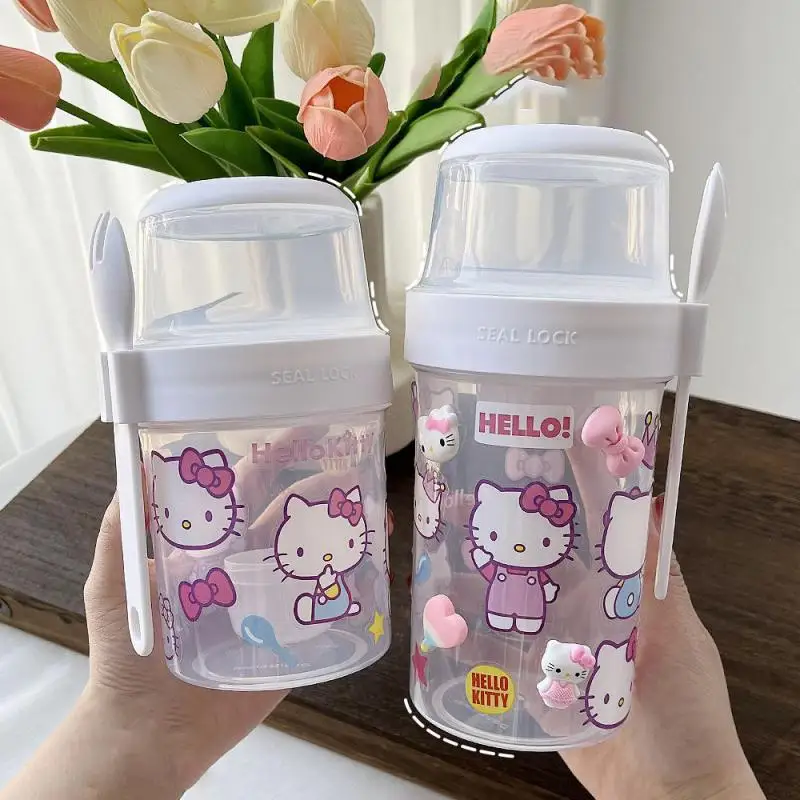 

Sanrio Hello Kittys Breakfast Cup Kawaii Anime Kuromi Cinnamoroll High Capacity Girl Heart Cute Portable Salad Cup Girl Gift