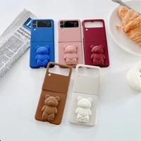 fashion cartoon cute bear stand phone case for samsung galaxy z flip 3 5g hard pc back cover for zflip3 case protective shell