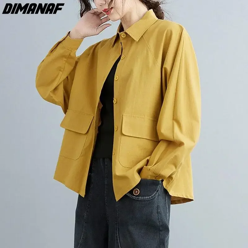 Женская Повседневная рубашка DIMANAF винтажный Топ оверсайз с длинным рукавом и