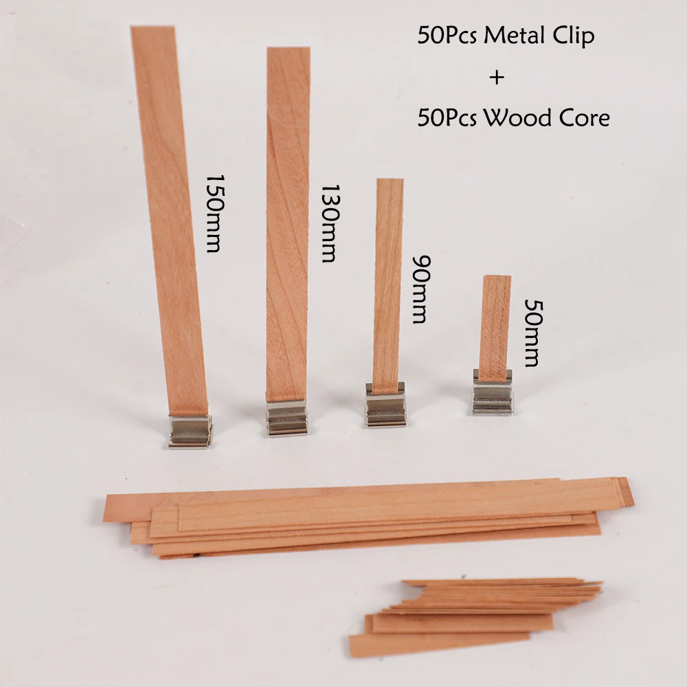 

Фитиль для свечи деревянный с зажимом, 50 шт., 50/90/130/150 мм