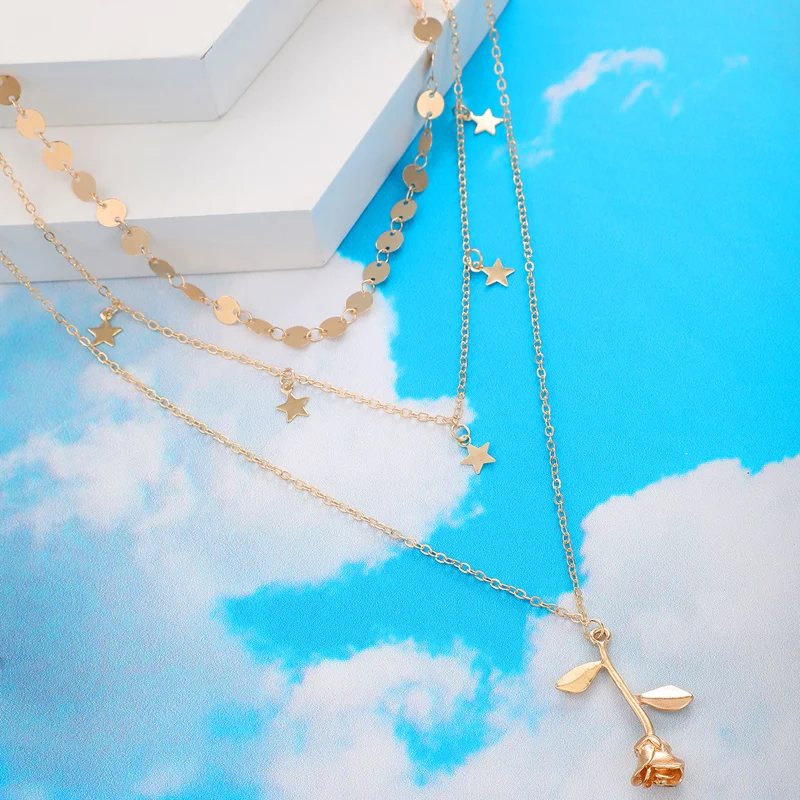 Tocona красивое ожерелье с подвеской из роз для женщин Подвески многослойная звезда