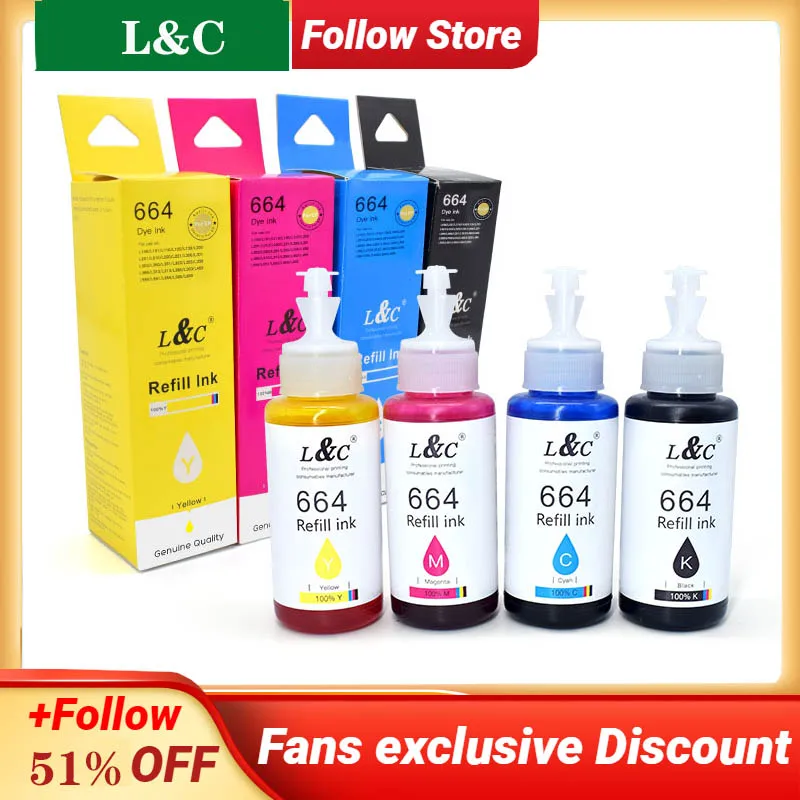 

664 Refill Dye Ink Compatible for EPSON L565 L801 L805 L810 L850 L1800 L3150 3100 PrinterInk T6731 T6732 T6733 T6734 T6735 T6736