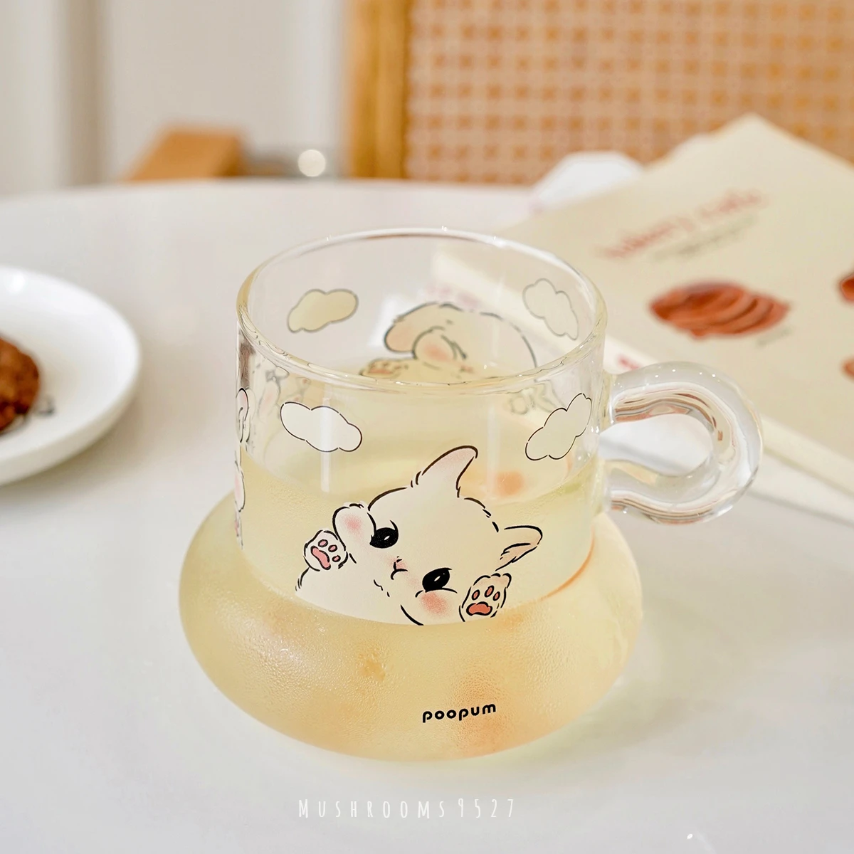 

Kawaii Rabbit's Gaze Glass Creative Cute Fat Cup Glass Large Capacity Water Cup Girl Heart Summer New Product