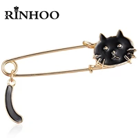 rinhoo cartoon black white cat tail big needle brooches for women men cute small kitten animal enamel pins couple badges jewelry