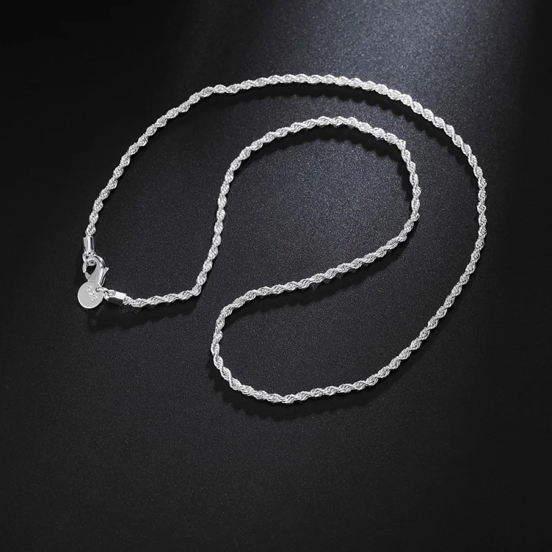 

925Sterling Silver Foreign Trade Korean Fashion Jewelry Factory Direct Sales Silver-Plated2MMFlash Twisted String Necklace