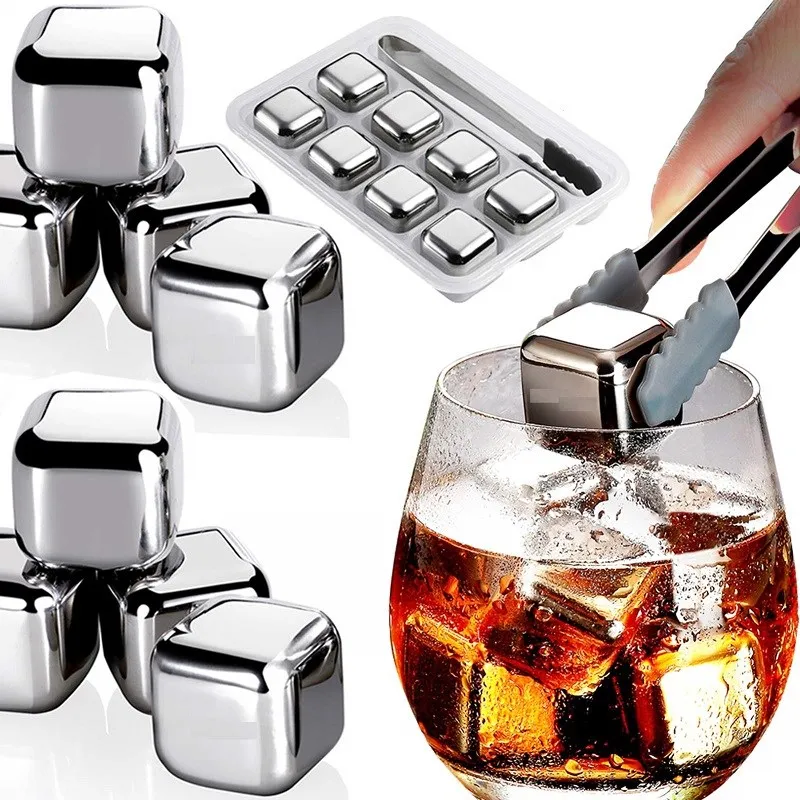 

8 Packs Fast-cooling 304 Stainless Steel Ice Cubes Whiskey Stones Whiskey Rocks Reusable Chilling Stones Ice Cubes for Drinks