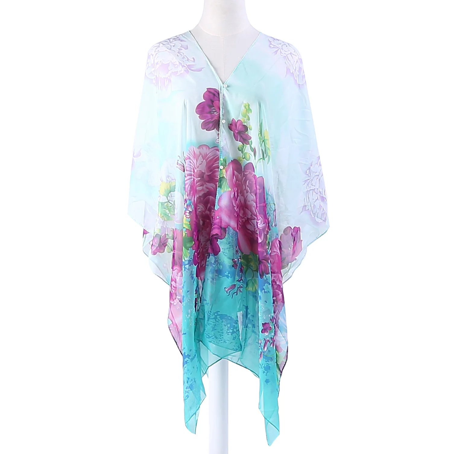 

2022 New Korean Imitation Silk Women Scarf Chiffon Printed Shawl Lady Cloak UV Protection Sunscreen Poncho Capes Sky Purple