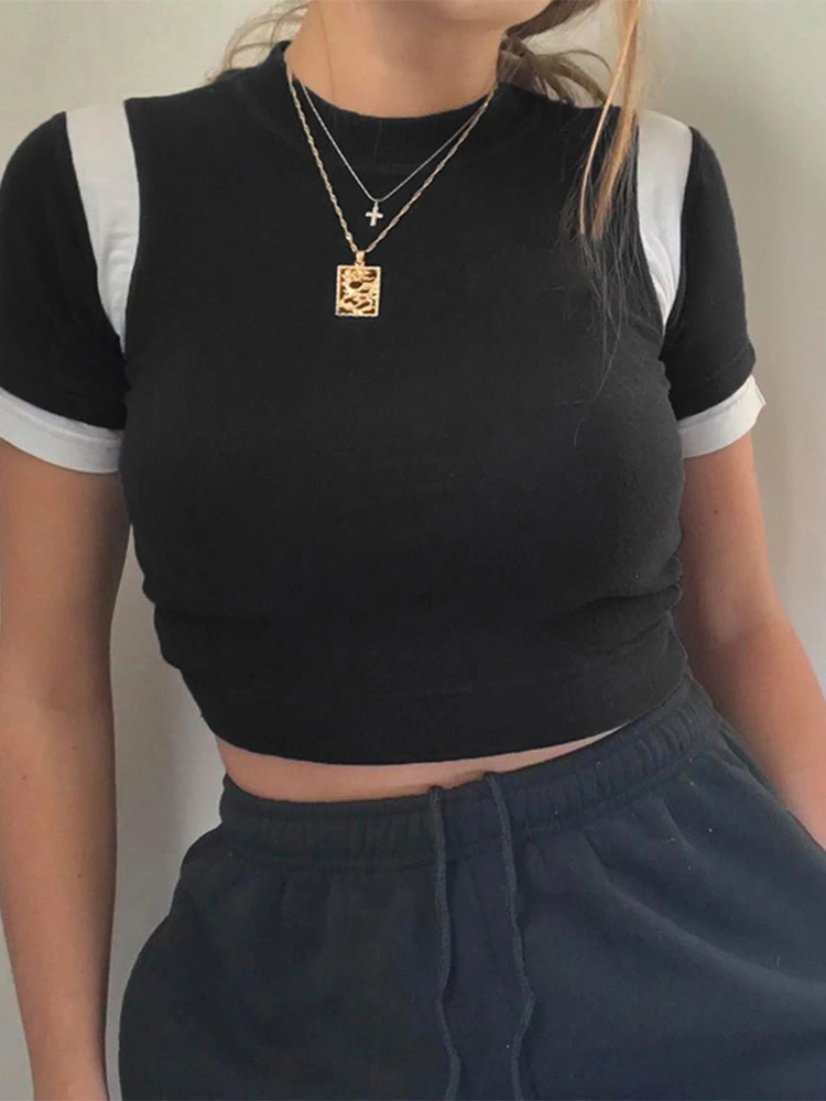 

Женская футболка в полоску, с коротким рукавом, в Корейском стиле