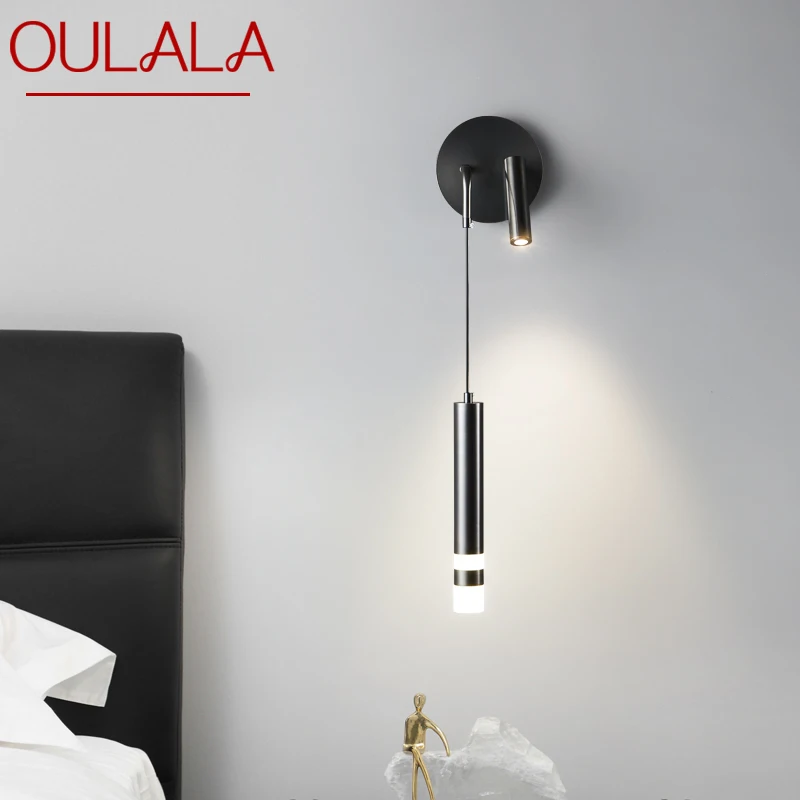 

OULALA Modern Black Copper Bedsid Light LED Simply Creative Brass Wall Lamp for Home Living Bed Room