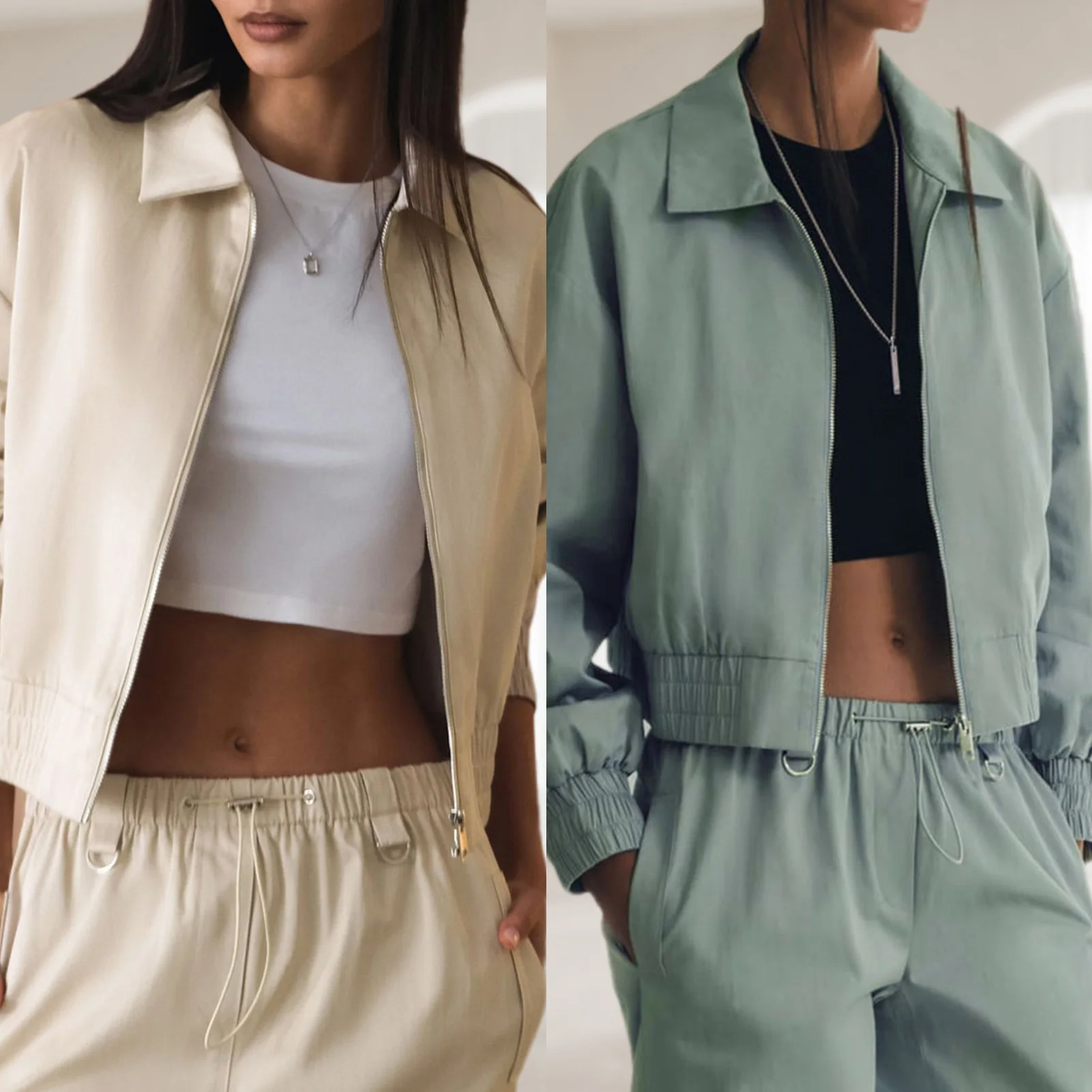 

Women's Jackets 2023 New Long Sleeve Cropped Bomber Jacket Chic High Street Casual Loose Coat Solid Color Short Outwear Tops