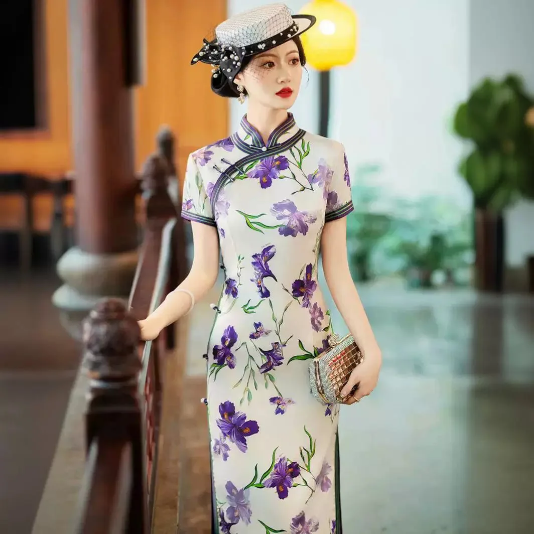 Высокое качество повседневное улучшение настоящее шелковое платье Cheongsam Qipao