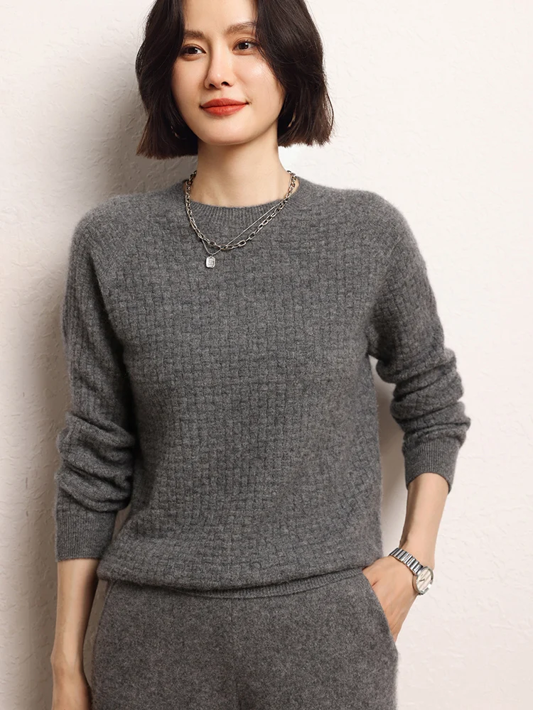 модный женский пуловер из 100% козьего кашемира свитер с круглым воротником