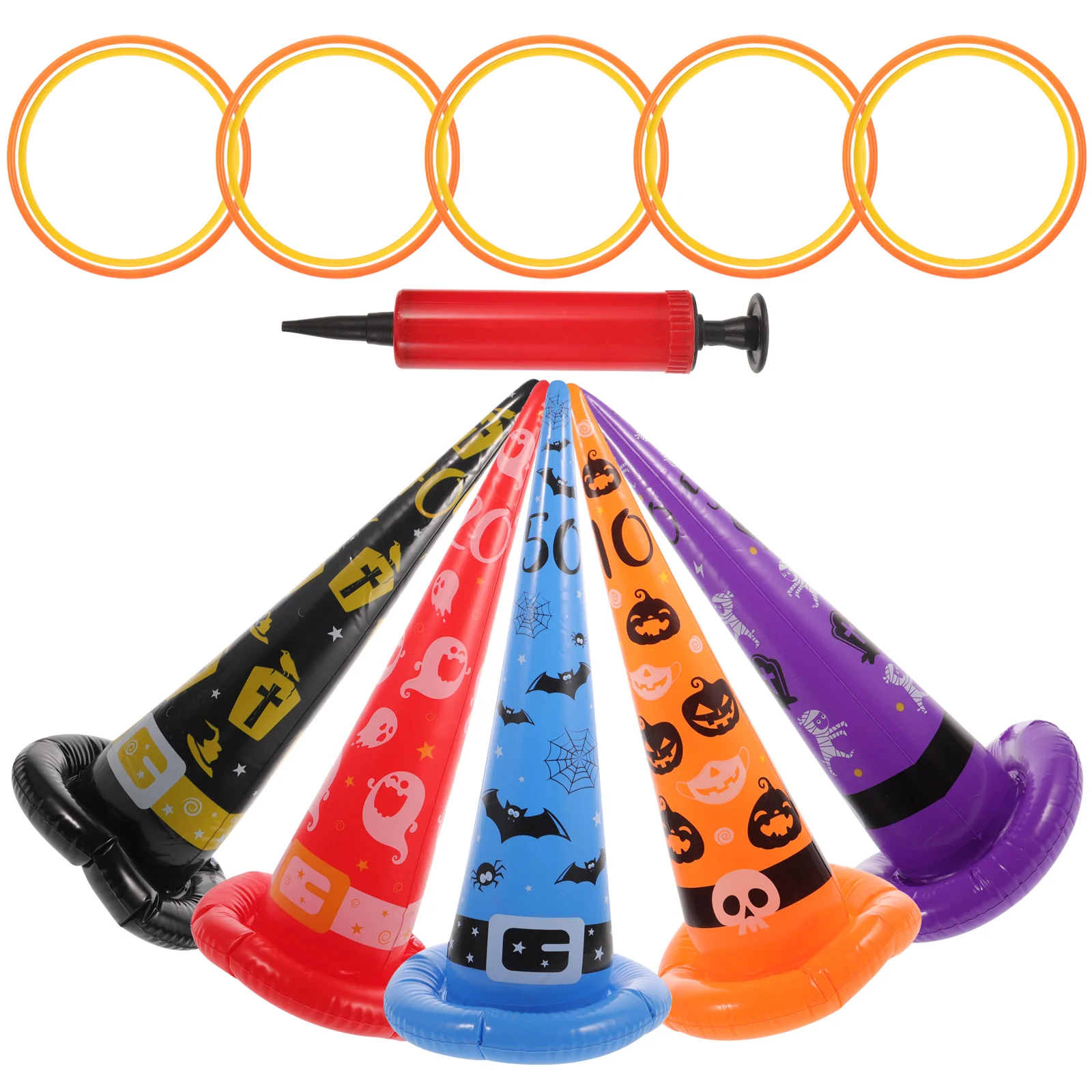 

Clispeed 5pcs Inflatable Halloween Witch Hat Ring Set Party Toss Game Party Supplies for Children Adults Outdoor Indoor with