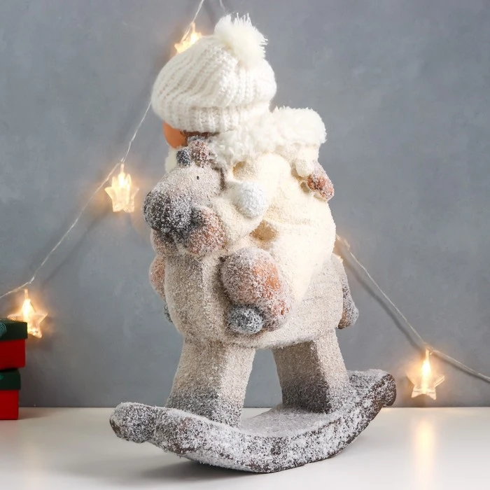 Сувенир керамика &quotМалышка в комбинезоне с мехом на лошадке-качалке&quot 47х36х17 см