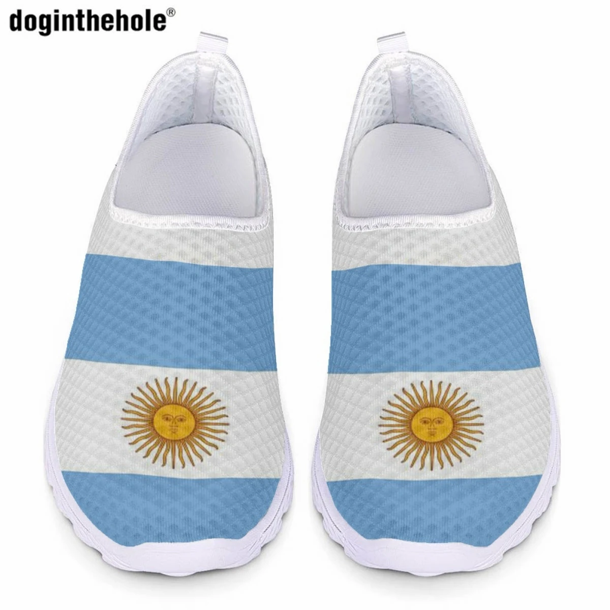 

Doginthehole Fashion Ladies Casual Shoes Summer Breathable Mesh Flat Shoes Argentina Flag Print Design Outdoor Sneakers Slip On