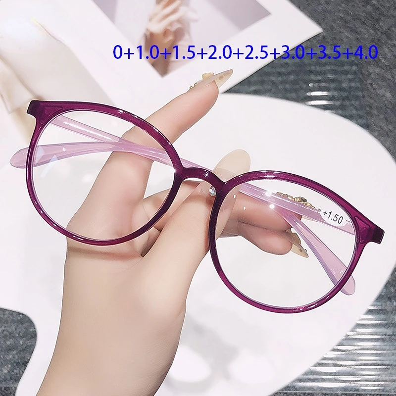 

Anti Blue Light Reading Glasses Women Ultralight Fashion Elegant Purple Round Presbyopia Glasses Anti-fatigue Glasses Magnifier