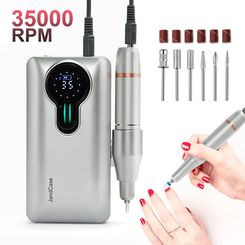 35000RPM Nail Drill & Drying Lamp 2 in 1 Machine Portable Rechargeable Nail Drill Pen for Manicure Gel Polish Remover Cutter