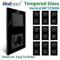wallpad 123 gang 2 way vertical install 86172mm black glass panel led dimmer usb 5v 2 1a eu socket with switch
