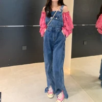 denim jumpsuits women solid basic overalls bf chic college high street loose lady elegant long new hot sale blue fashion 2022