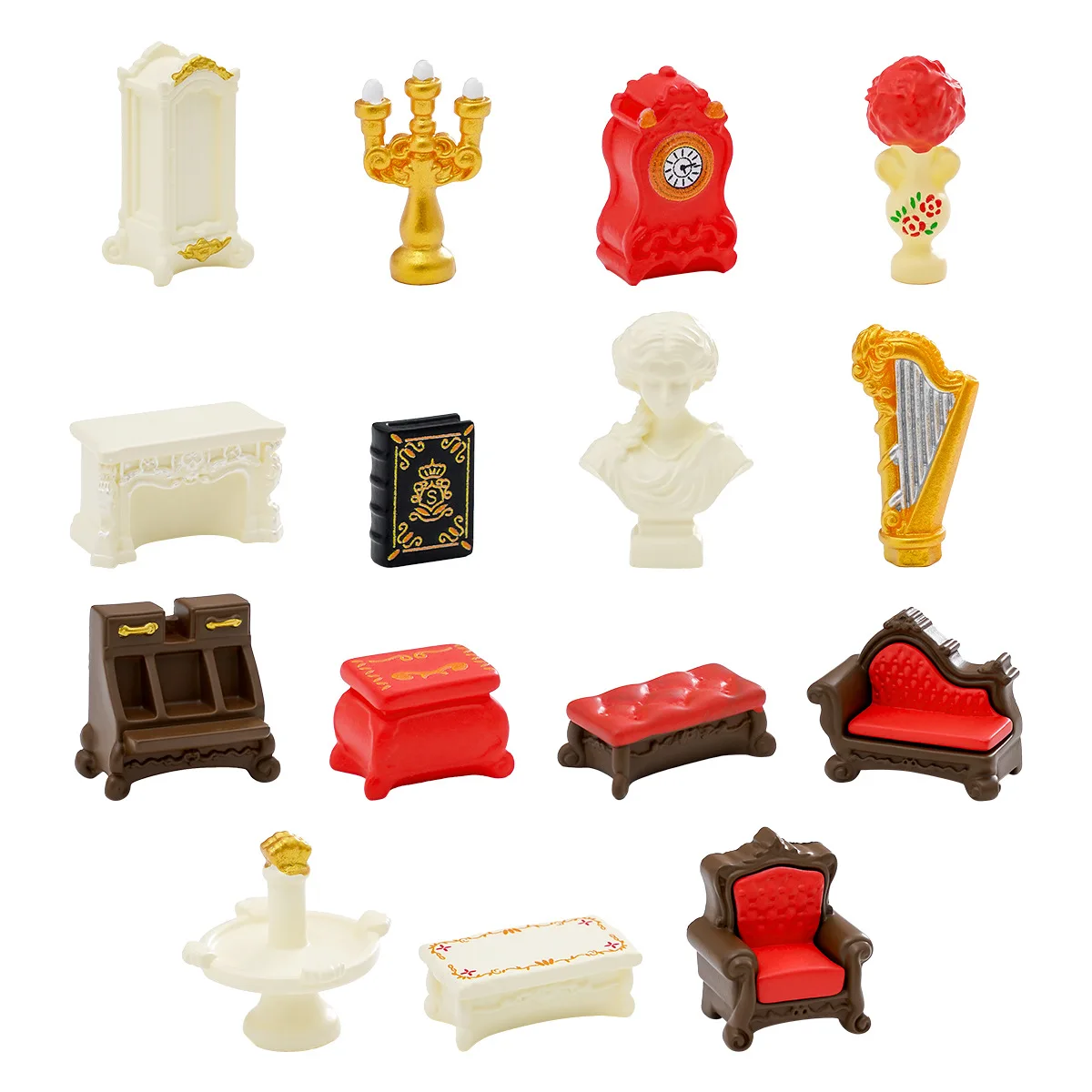 

15 шт. миниатюрный набор фигурок европейской королевской мини-мебели, кукольный домик из смолы, декор своими руками с диваном, стулом и арфой для комнаты принцессы