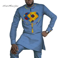 men african outfits set 2 pieces jacquard pattern african print patchwork top shirt and pants bazin riche men clothing wyn767
