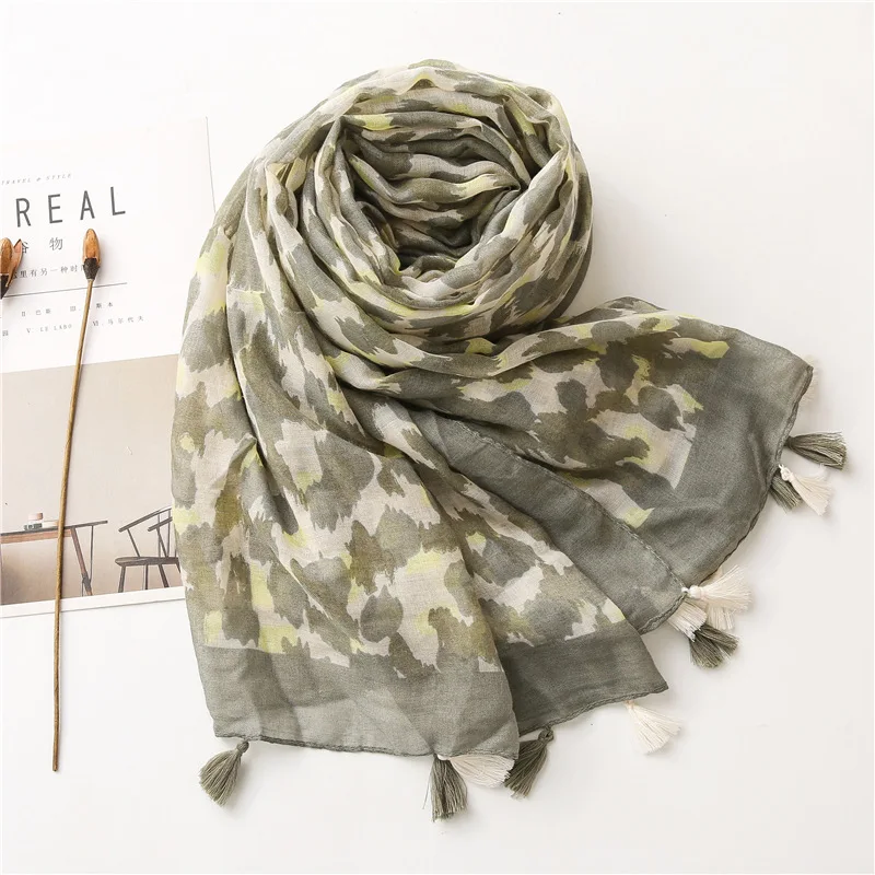 Большой женский хиджаб с принтом в стиле ретро Осенние шали и пашмины